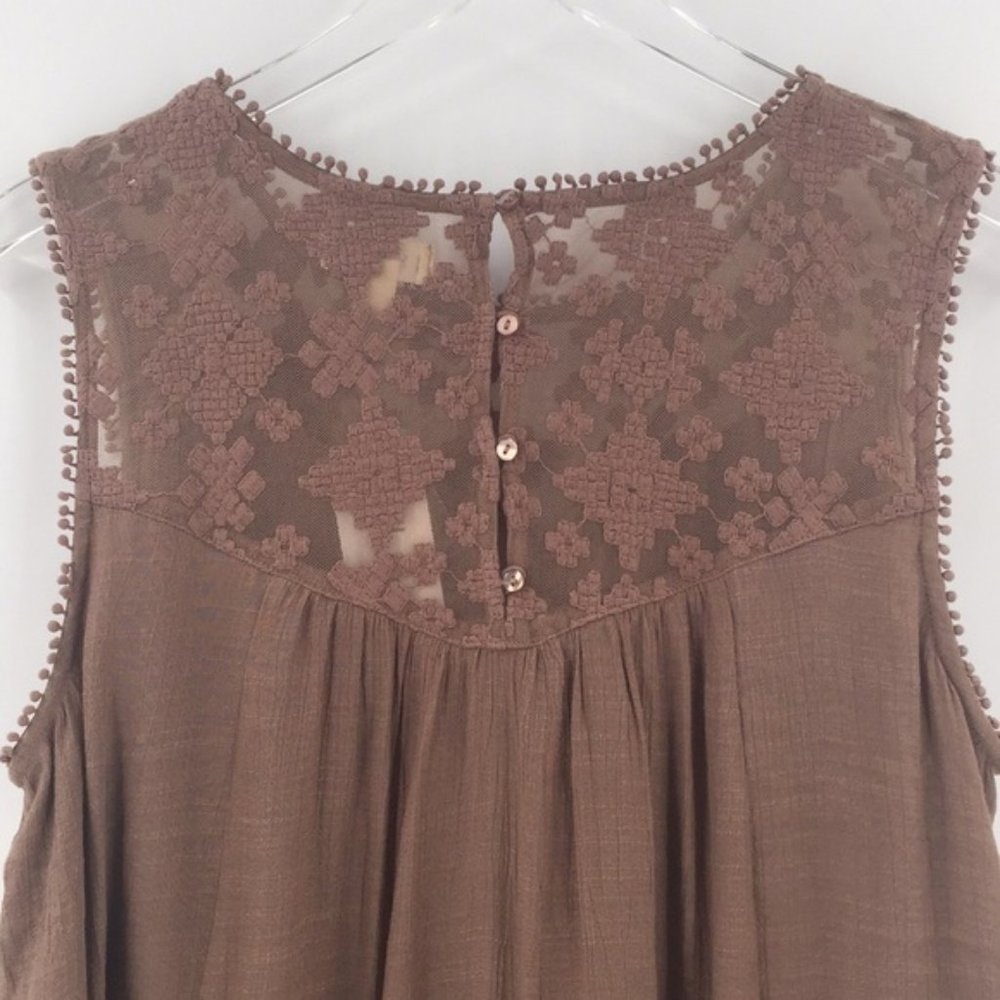 Brown Lace Pom Pom Sleeveless Jewel Neck Shift Han